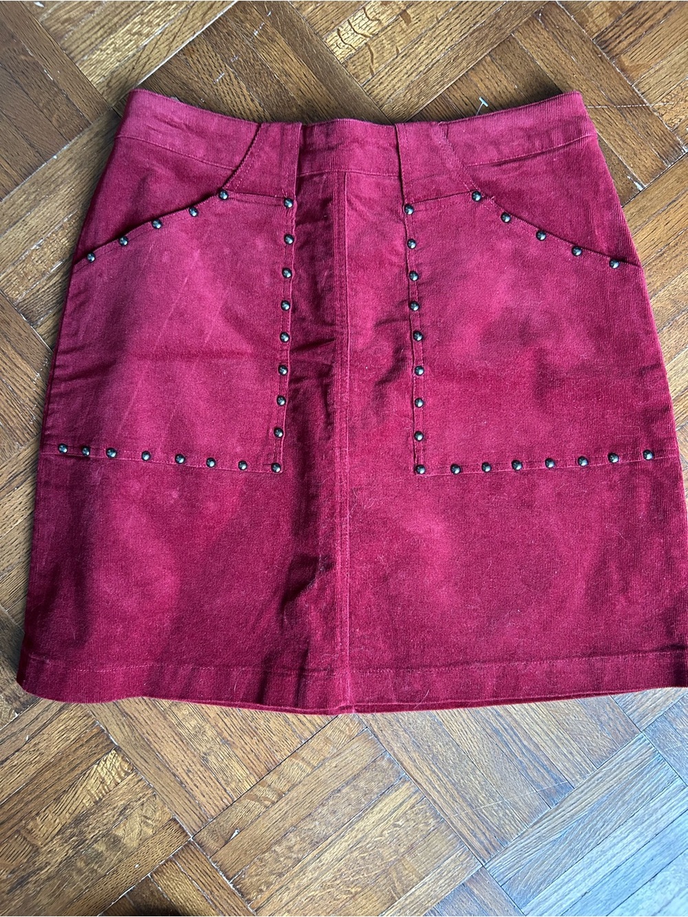 miami Red Suede Studded Mini Skirt